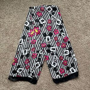 VTG Mickey Mouse Graphic Scarf Black White Pink Stripes 10x52 Disney Style